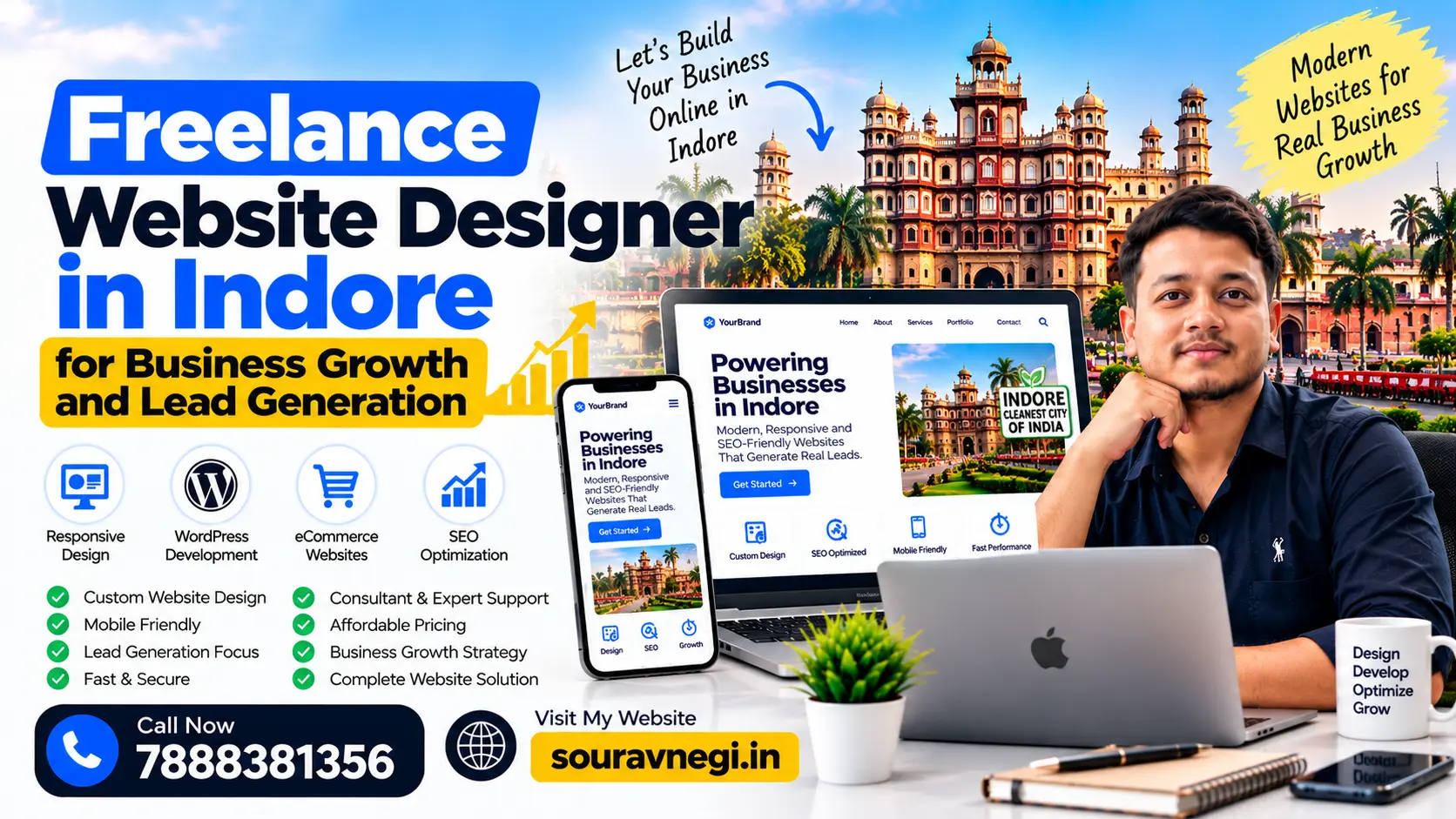 Sourav Negi, freelance website designer in Indore, offering professional business website design, WordPress development and lead-generation-focused solutions.
