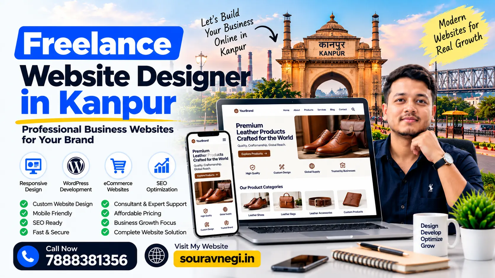 Sourav Negi, freelance website designer in Kanpur, offering professional business websites, WordPress development and SEO-friendly website solutions.