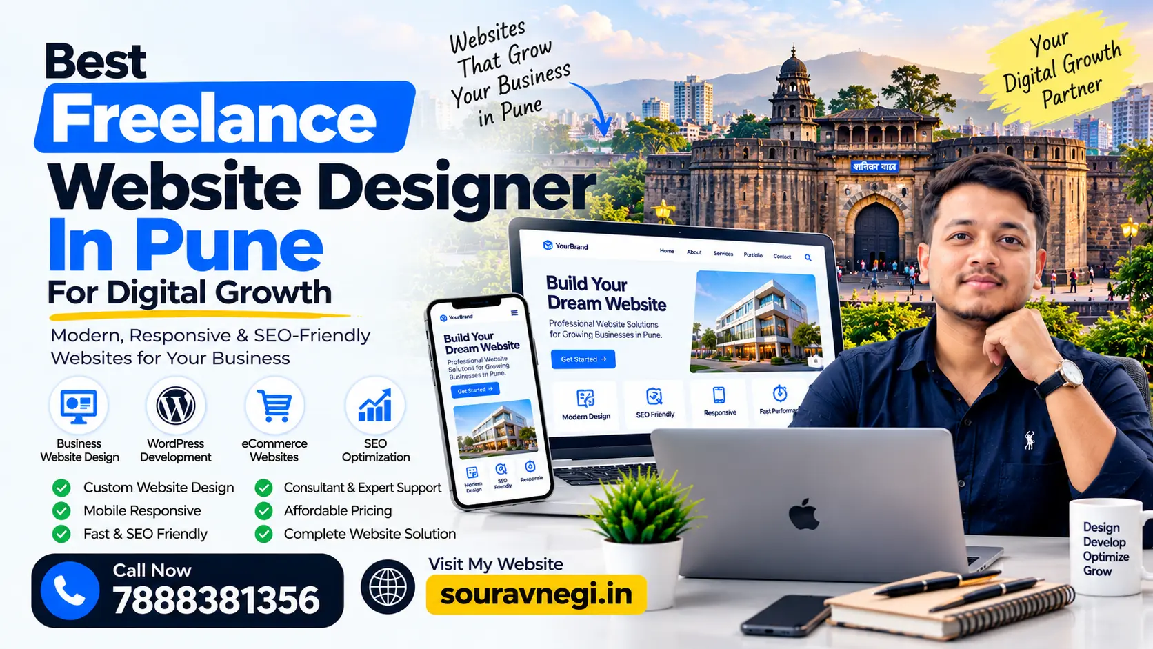Sourav Negi, freelance website designer in Pune, offering business website design, WordPress development and SEO-friendly digital solutions.