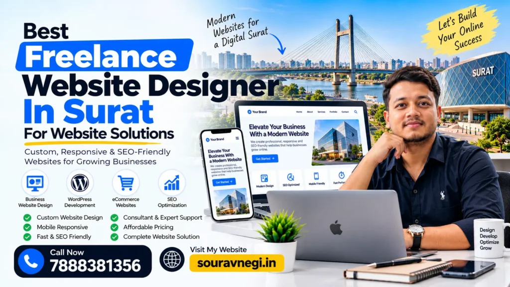 Sourav Negi, freelance website designer in Surat, offering custom business websites, WordPress development and eCommerce solutions.