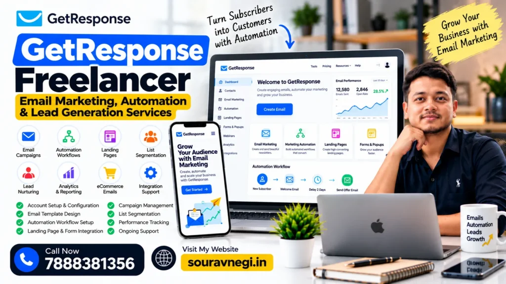 GetResponse Freelancer Sourav Negi providing email marketing automation, newsletter management and lead nurturing services in India