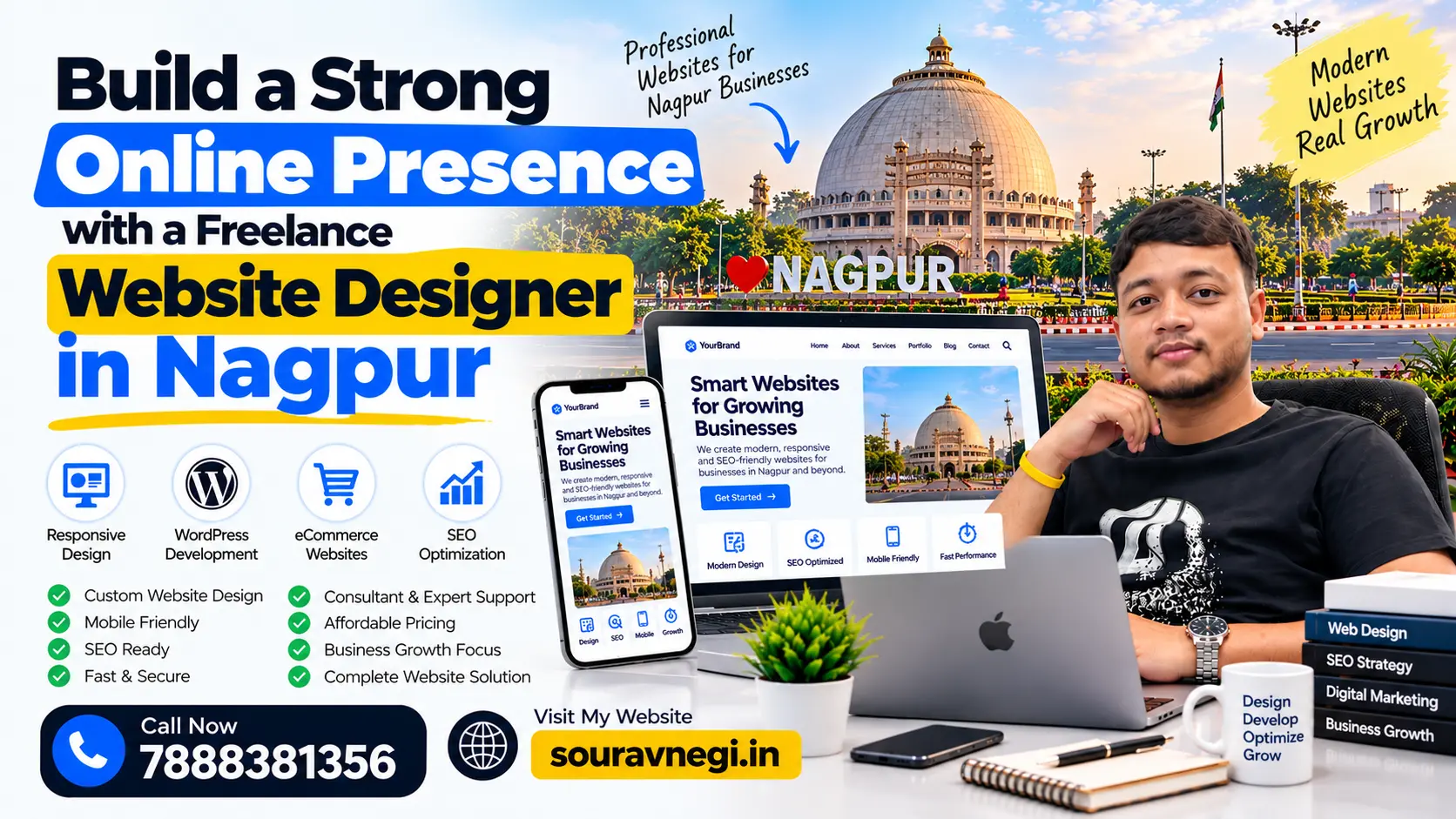 Sourav Negi, freelance website designer in Nagpur, offering professional business website design, WordPress development and SEO-friendly solutions.
